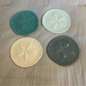 Fitz and Floyd Light Cape Coral Home Sand Dollar Snack Plate (set of 4) NEW